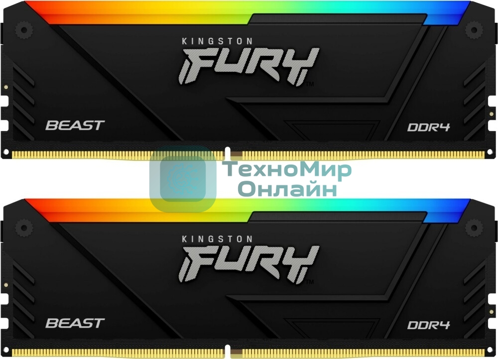 Оперативная память Kingston Fury Beast, DDR4, 16GB (2x8GB), 3600MHz, CL17, DIMM, с радиаторами, RGB, черный