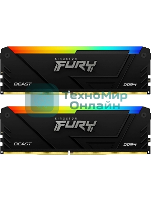 Оперативная память Kingston Fury Beast, DDR4, 16GB (2x8GB), 3600MHz, CL17, DIMM, с радиаторами, RGB, черный