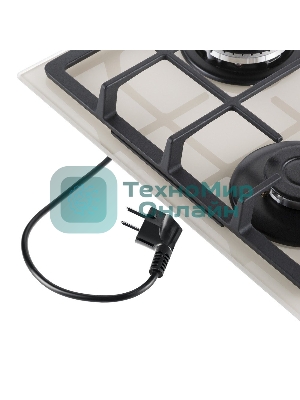 Газовая варочная панель Maunfeld EGHG.43.33CBG/G газ, ширина 45 см, 3 конфорки, WOK, чугунные решетки, газ-контроль, электроподжиг, бежевый