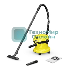 Строительный пылесос Karcher WD 2 Plus V-12/4/18 желтый, 1000 Вт, уборка сухая/сбор воды, пылесборник мешок/контейнер, 12 л