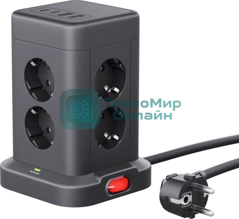 Сетевой фильтр Defender ILS 451 черный (2 м, 8 розеток, 2USB-A, 2USB-C)