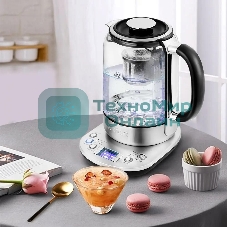 Чайник электрический Kitfort KT-6116 1.7 л, 2200 Вт, нержавеющая сталь/черный (корпус: стекло)