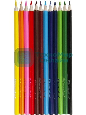 Карандаши цветные Silwerhof Color 2.65 мм, трехгранный профиль, дерево, ассорти, 12 цветов, коробка с европодвесом