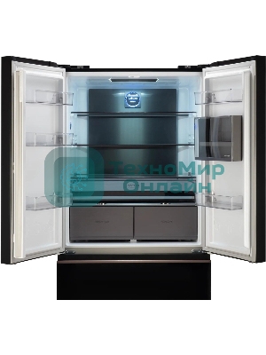 Холодильник Hyundai CM55043F черный стекло трехкамерный, 354/186, морозилка снизу, No Frost, Side by Side