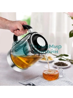 Чайник электрический Kitfort KT-6116 1.7 л, 2200 Вт, нержавеющая сталь/черный (корпус: стекло)