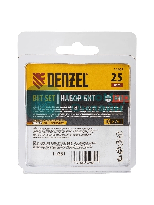 Набор бит Denzel PH1х25, сталь S2, шестигранный профиль, 10 шт.