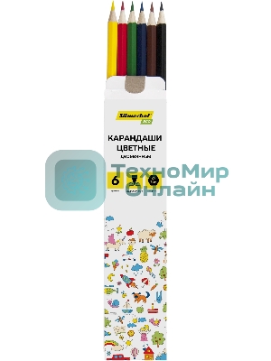 Карандаши цветные Silwerhof Eco 2.65 мм, шестигранный профиль, дерево, ассорти, 6 цветов, коробка с европодвесом