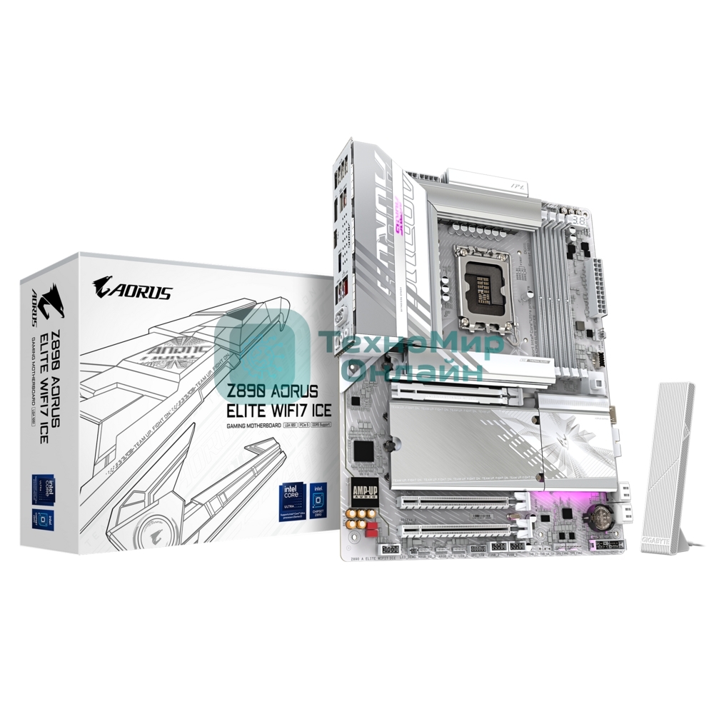 Материнская плата Gigabyte Z890 AORUS ELITE WIFI7 ICE, LGA 1851, Intel Z890, 4xDDR5, 4xSATA, 4xM.2, 1xPCIe 5.0 x16, 2xPCIe 4.0 x4, 1xDP, 1xUSB-C (DP), 1x 2.5Gb LAN, 4xUSB-A 2.0, 3xUSB-A 3.2 Gen 1, 2xUSB-A 3.2 Gen 2, 1xUSB-C 3.2 Gen 2 (Thunderbolt 4), 2x3.5 мм, 7.1, ATX