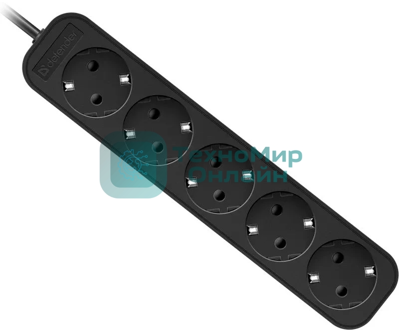Удлинитель Defender M550 черный, 5 м, EURO, 5 розеток, 2200 Вт