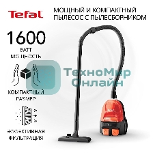 Пылесос Tefal MICRO SPACE CYCLONIC TW3235EA оранжевый/черный, 350/1600 Вт, уборка сухая, пылесборник контейнер 1 л