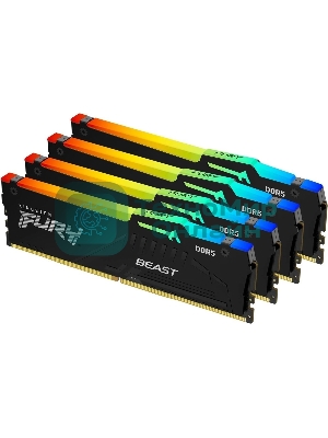Оперативная память Kingston Fury Beast RGB, DDR5, 64Gb (4x16 GB), 6000 MHz, CL40, радиатор, RGB, черный