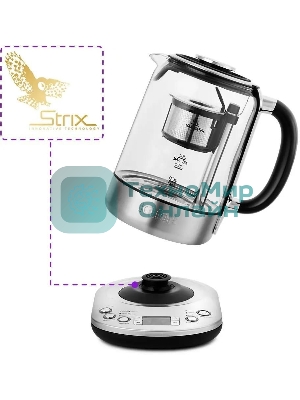 Чайник электрический Kitfort KT-6116 1.7 л, 2200 Вт, нержавеющая сталь/черный (корпус: стекло)