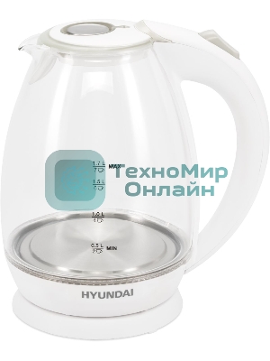 Чайник электрический Hyundai HYK-G2409 1.7 л, 2200 Вт, белый/серебристый (корпус: стекло)