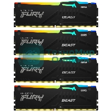 Оперативная память Kingston Fury Beast RGB, DDR5, 64Gb (4x16 GB), 6000 MHz, CL40, радиатор, RGB, черный