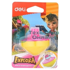 Точилка для карандашей ручная Deli Gyro ER01301 Explora, 1 отверстие, пластик, ассорти блистер