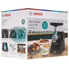 Мясорубка электрическая Bosch MFWS440B черный, 1900 Вт, 2.5 кг/мин, реверс, защита от перегрузки, насадки - 7