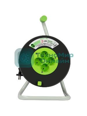 Удлинитель силовой ЭРА GREEN LINE KAT-2x1.5-50m Greenline на катушке пластик 4 розетки без заземления 50 м ПВС 2x1.5 мм2