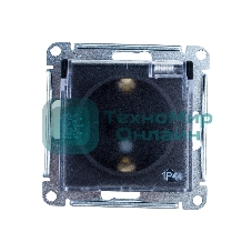 Механизм розетки 1-м СП AtlasDesign Aqua 16А IP44 с заземл. защ. шторки с прозрачной крышкой карбон SchE ATN441046