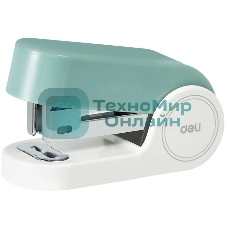 Степлер мини Deli EK203-GR EK203 24/6 26/6 (15 листов) встроенный антистеплер, зеленый 15 скоб, металл/пластик, коробка