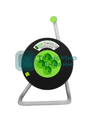 Удлинитель силовой ЭРА GREEN LINE KAT-2x1.5-30m Greenline на катушке пластик 4 розетки без заземления 30м ПВС 2x1.5мм2