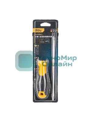Двухсторонняя отвертка Deli DL626150S PH2+SL6x150 мм Спецификация продукта.: 6/PH2x150мм. Материал хвостовика: Cr-V. Длина: 260 мм. Длина: 150 мм. Диаметр хвостовика: 6,3 мм.