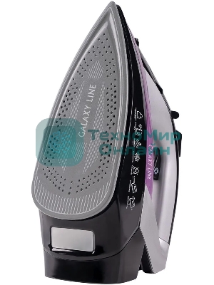 Утюг Galaxy Line GL 6128, фиолетовый с черным, паровой, 2200 Вт, постоянный пар 30 г/мин, паровой удар 140 г/мин, функции: самоочистка, антикапля, антинакипь, функция увлажнения, вертикальное отпаривание, защита от перегрева, индикатор нагрева, керамическое покрытие подошвы, резервуар для воды 170 мл