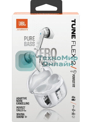 Наушники TWS JBL Tune Flex 2 призрачно-белый, вкладыши/внутриканальные (трансформер), Bluetooth, адаптивное шумоподавление