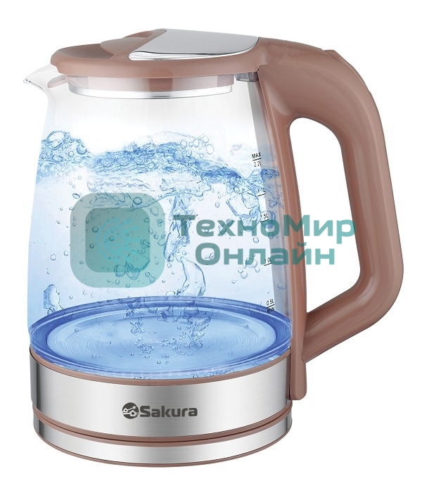 Чайник электрический Sakura SA-2722BR 2,2л,стекл,темный шоколад