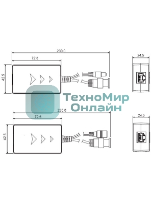 Приемопередатчик 1-канальный пассивный HDCVI/TVI/AHD видеосигнала по витой паре вместе с питанием
