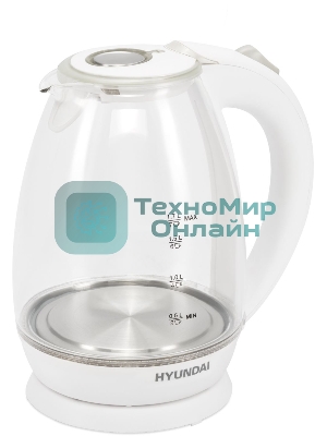 Чайник электрический Hyundai HYK-G2409 1.7 л, 2200 Вт, белый/серебристый (корпус: стекло)