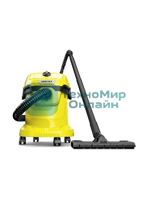 Строительный пылесос Karcher WD 2 Plus V-12/4/18 желтый, 1000 Вт, уборка сухая/сбор воды, пылесборник мешок/контейнер, 12 л
