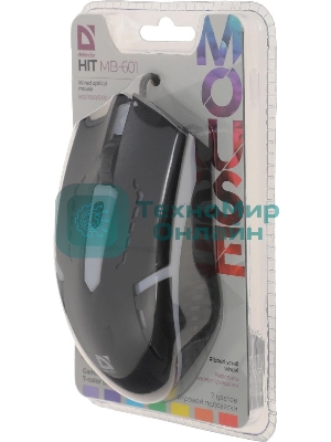 Мышь проводная Defender Hit MB-601 черный, 1200 dpi, USB, кнопки - 4