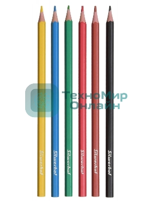 Карандаши цветные Silwerhof Color 2.6 мм, шестигранный профиль, пластик, ассорти, 6 цветов, коробка с европодвесом