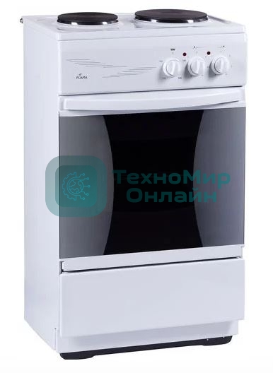 Плита электрическая Flama CE 3201 W белый, конфорок 2 шт, духовка 30 л, 50 см x 85 см x 36 см
