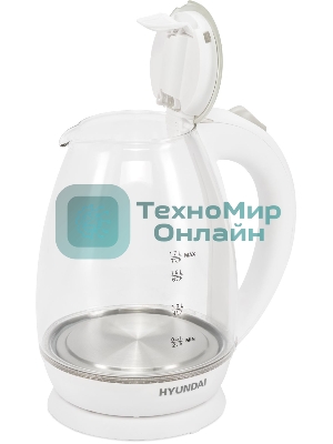 Чайник электрический Hyundai HYK-G2409 1.7 л, 2200 Вт, белый/серебристый (корпус: стекло)