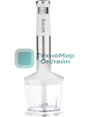 Погружной блендер Korting KHB 0313 W, беспроводной, мощность 150 Вт, кнопочное управление, 3 насадки (блендер, измельчитель, миксер), 5 скоростей, объем чаши 500 мл, защита двигателя от перегрева/перегрузки, цвет белый