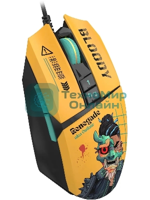 Мышь проводная A4Tech Bloody W63 Max Renegade желтый, 12000 dpi, USB, кнопки - 7
