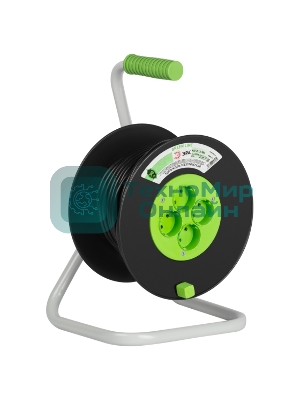 Удлинитель силовой ЭРА GREEN LINE KAT-2x1.5-30m Greenline на катушке пластик 4 розетки без заземления 30м ПВС 2x1.5мм2