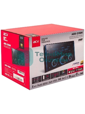 Автомагнитола ACV ADX-211BM, 2 DIN, Bluetooth, USB Type-A, AUX, пульт ДУ