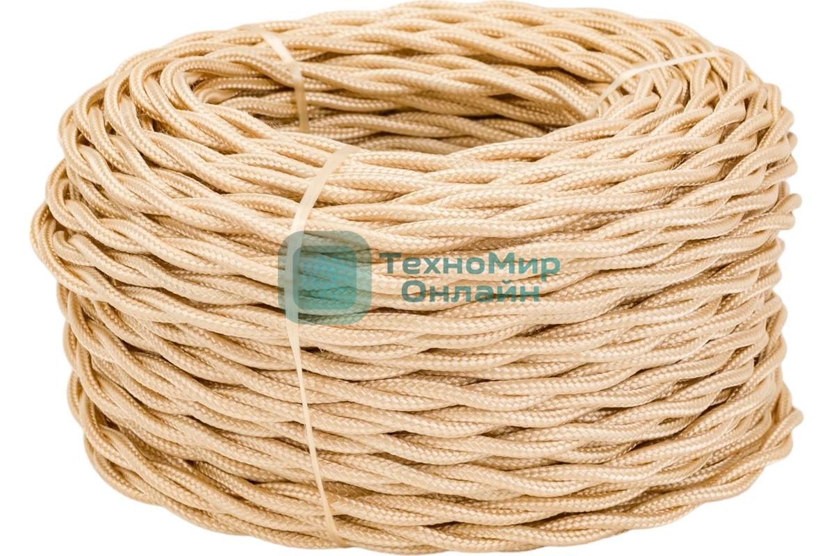 Провод ретро Bironi B1-424-719-50 2х1.5 матовый, песочное золото (уп. 50 м)