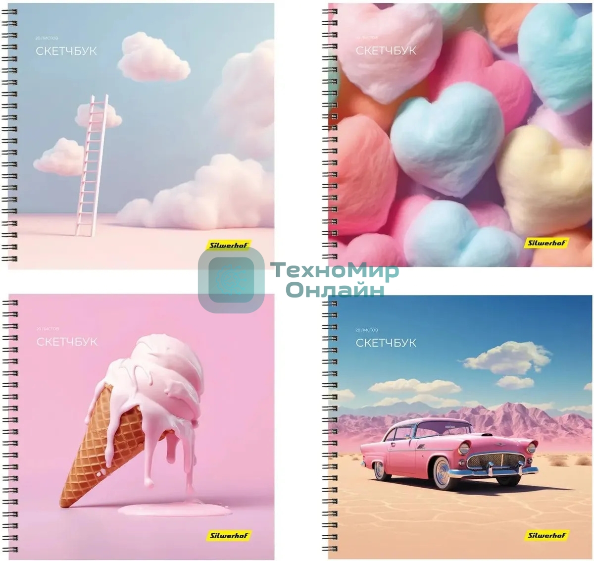 Скетчпад Silwerhof 20л. 190x190мм Нежность 4 дизайна, гребень