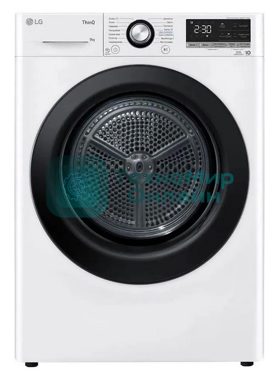 Сушильная машина LG DC90V3V6W белый, 9 кг, сушка - тепловой насос, программ - 14, 60 x 85 x 66 см