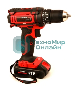 Дрель-шуруповерт Edon AD-21A, 21 В, 2 Ач, 30 Нм, щеточный