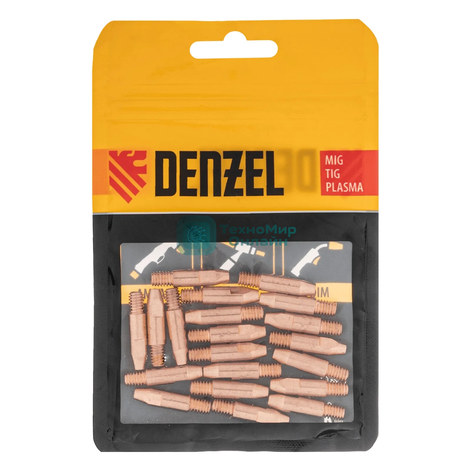 Токосъемный наконечник под проволоку Denzel 1,2 мм, М6х28, E-CU, 20 шт для MIG горелки тип 24