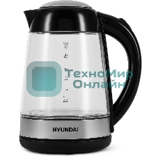 Чайник электрический Hyundai HYK-G3803 1.7 л, 2200 Вт, черный/серебристый (корпус: стекло)