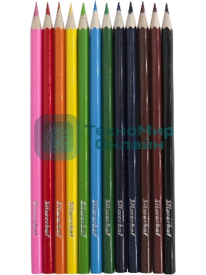 Карандаши цветные Silwerhof Color 2.8мм, шестигранный профиль, дерево, ассорти, 12 цветов, коробка с европодвесом