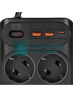 Сетевой фильтр Powercom SP-10 USB2A1СB 3,0 м 3.0м (10 розеток) черный, коробка
