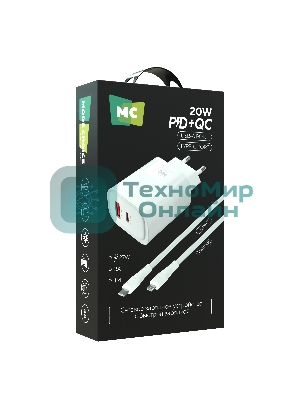 Сетевое зарядное устройство MORE CHOICE NC81i СЗУ 1USB+1Type-C 3.0A PD 20W+ QC3.0, белый