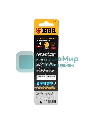 Сверло по керамической плитке Denzel 4 мм, крестовая пластина, 6-гр. хвостовик