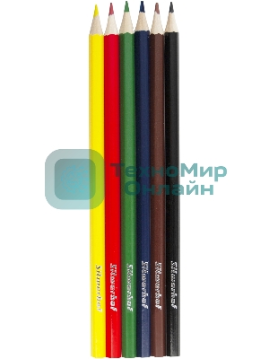 Карандаши цветные Silwerhof Eco 2.65 мм, шестигранный профиль, дерево, ассорти, 6 цветов, коробка с европодвесом